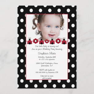 convite de aniversário de foto de joaninha vermel