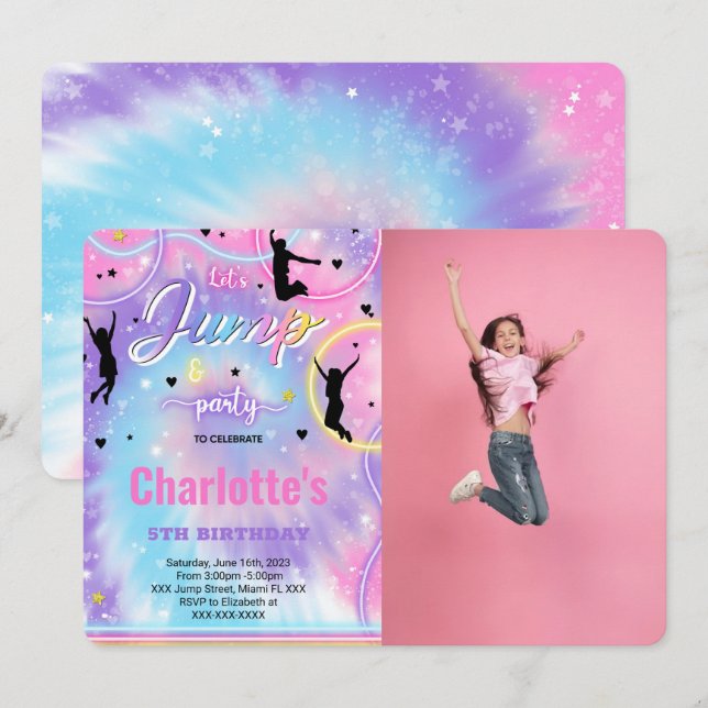 Convite de Aniversário de Foto de Salto (Frente/Verso)
