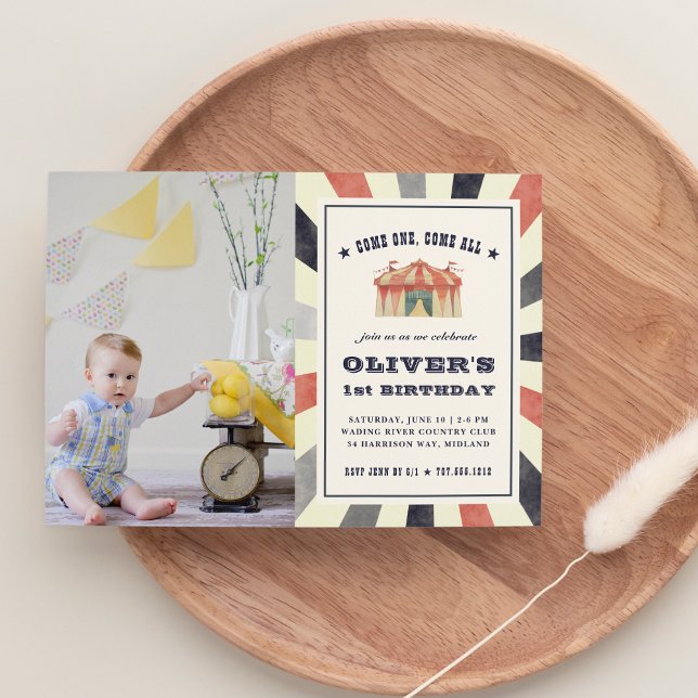 Convite de aniversário de Foto do Circus Vintage (Criador carregado)