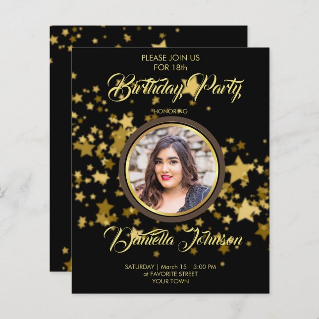 Convite de aniversário de foto do confetti do Glit (Frente/Verso)