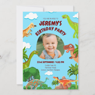 Convite de Aniversário de Foto do Dinossauro Perso