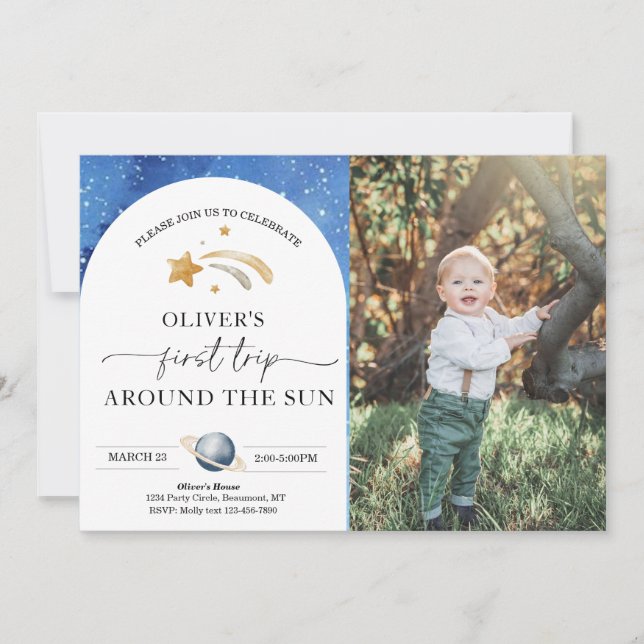 Convite de Aniversário de Foto Espacial | Primeira (Frente)