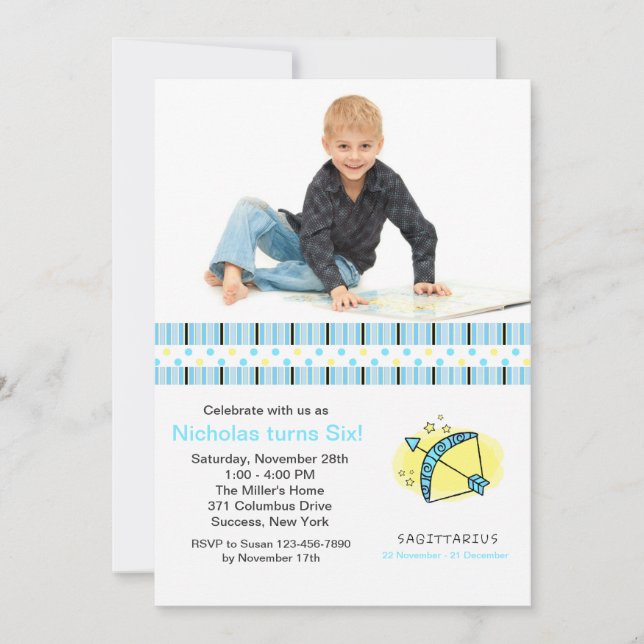 Convite de aniversário de Foto Sagittarius (Frente)