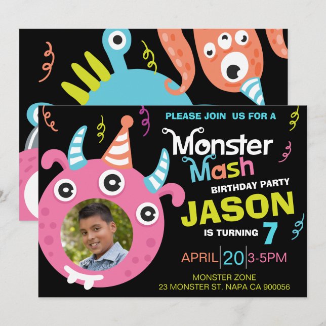 Convite de aniversário de Fotografia Mash Monster  (Frente/Verso)