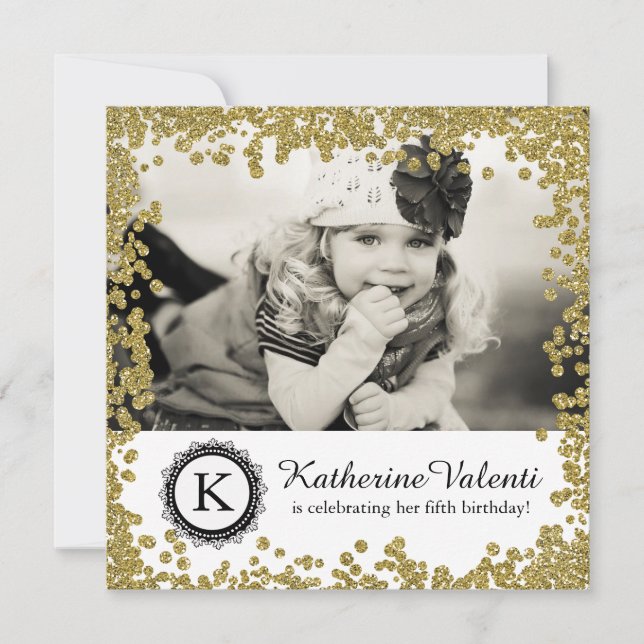 Convite de aniversário de Fotografias com Glitter (Frente)