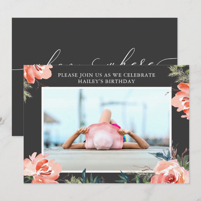 Convite de aniversário de Fotografias de Rosas de  (Frente/Verso)