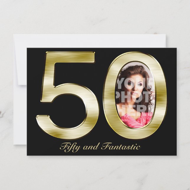 Convite de aniversário de Fotografias Dourado 50ª (Frente)