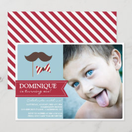 Convite de aniversário de fotos com bigode e Arco