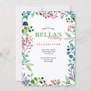 Convite de Aniversário de Frame Floral de Watercol