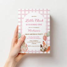 Convite de Aniversário de Frango Rosa para Menina 