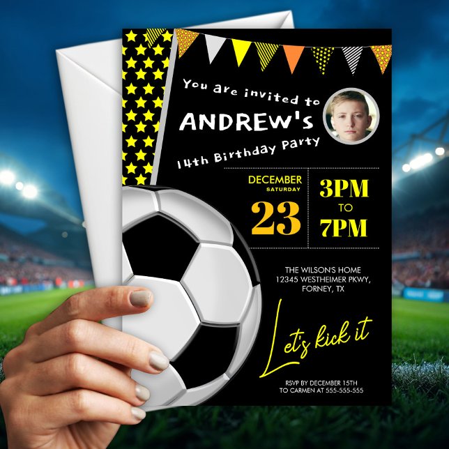 Convite de Aniversário de Futebol Alegre Amarelo  (Criador carregado)
