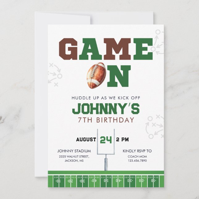 Convite de Aniversário de Futebol Americano Game O (Frente)