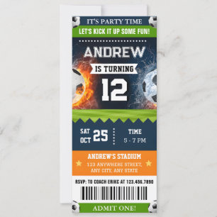 Convite de Aniversário de Futebol com Bilhete Pess