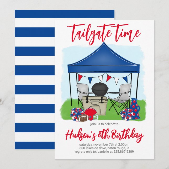 Convite de Aniversário de Futebol do Time Tailgate (Frente/Verso)