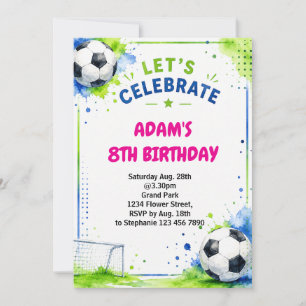 Convite de aniversário de futebol em aquarela