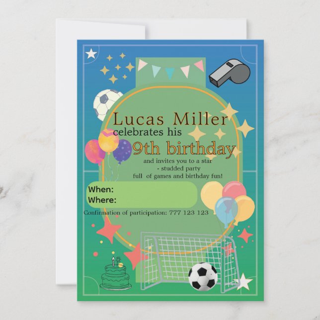 Convite de Aniversário de Futebol | Festa Infantil (Frente)