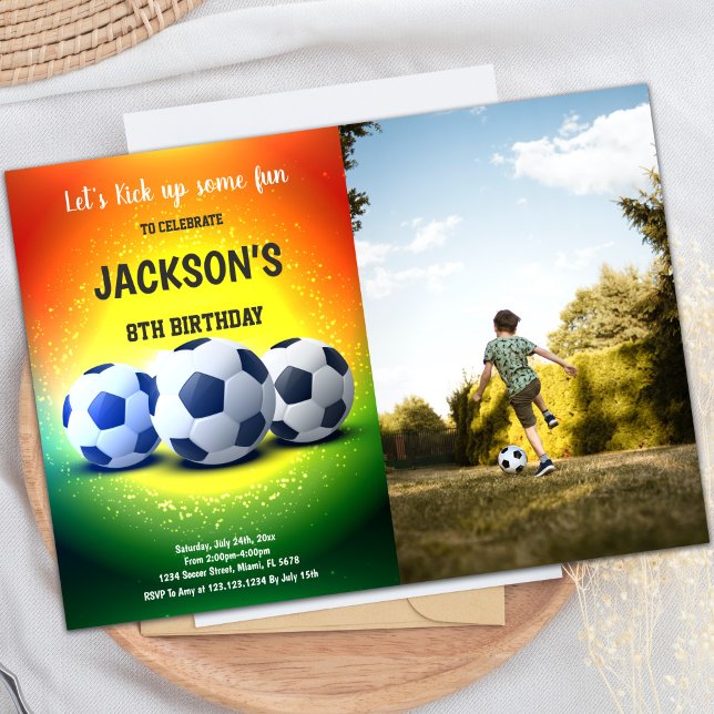 Convite de aniversário de futebol laranja e amarel (Orange Yellow Soccer Birthday Invitations photo)