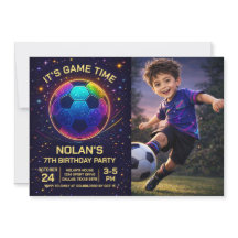 Convite de Aniversário de Futebol Neon com Foto