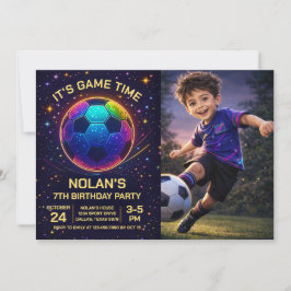 Convite de Aniversário de Futebol Neon com Foto