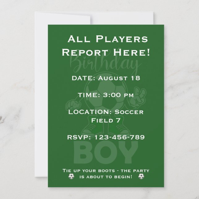Convite de Aniversário de Futebol para Meninos Nom (Verso)