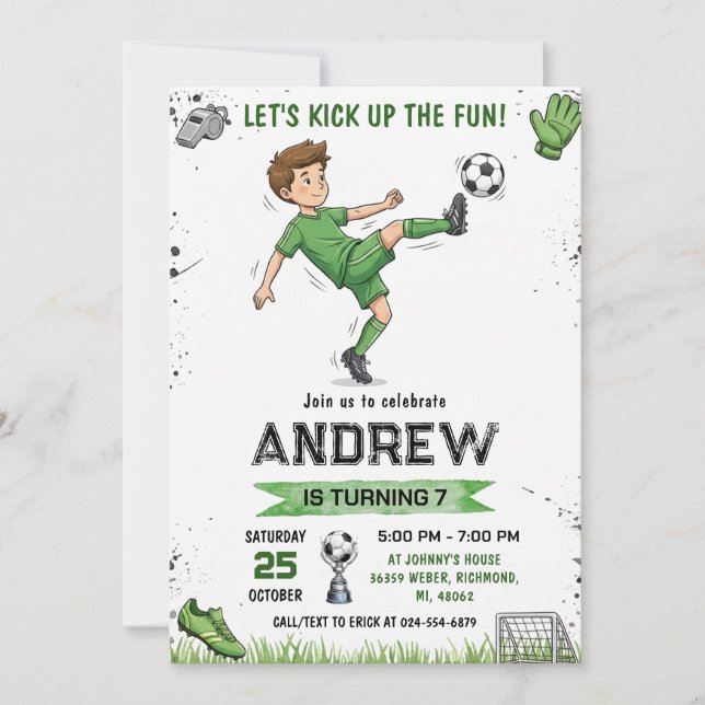 Convite de Aniversário de Futebol Pessoal (Frente)