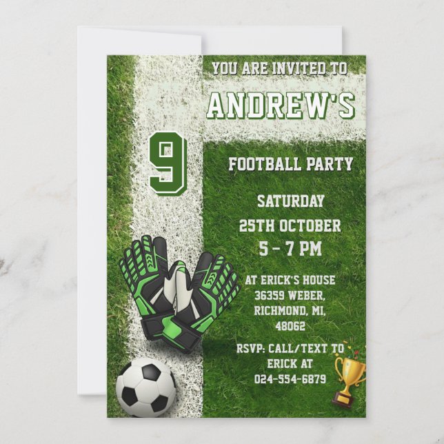 Convite de Aniversário de Futebol Pessoal (Frente)