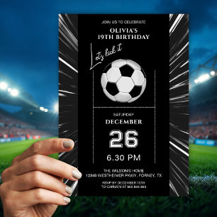 Convite de Aniversário de Futebol Preto e Branco M