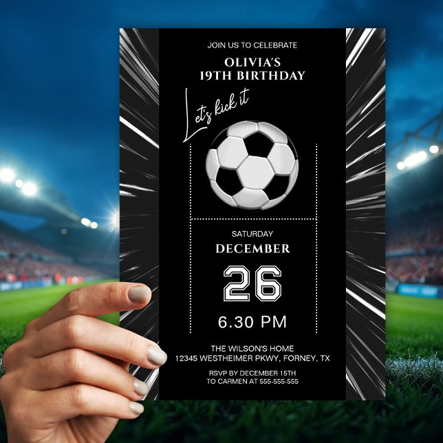 Convite de Aniversário de Futebol Preto e Branco M (Criador carregado)