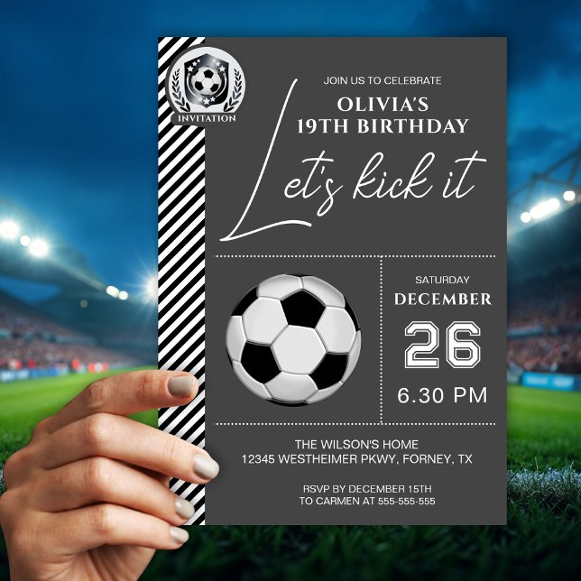 Convite de Aniversário de Futebol Preto e Branco M (Criador carregado)