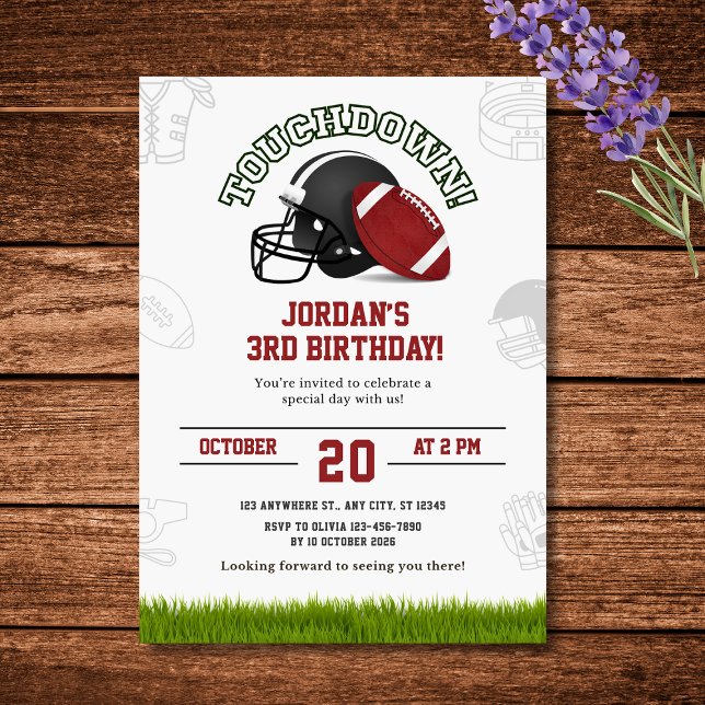 Convite de aniversário de futebol touchdown (Touchdown Football Birthday Party Invitation)