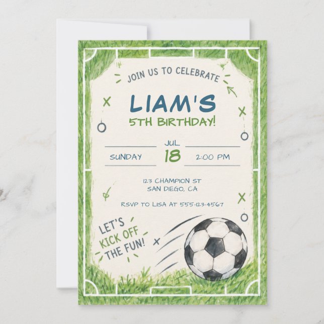 Convite de Aniversário de Futebol Verde (Frente)
