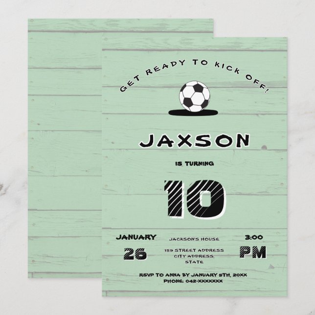 Convite de Aniversário de Futebol Verde Personaliz (Frente/Verso)