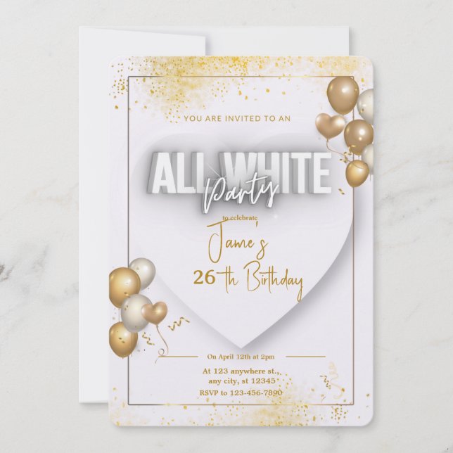 Convite de aniversário de gala toda branca (Frente)