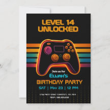 Convite de Aniversário de Gamer - Jogo Neon