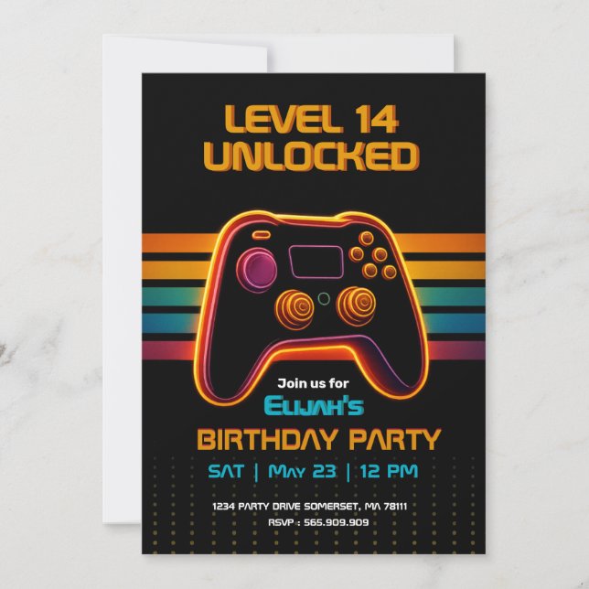 Convite de Aniversário de Gamer - Jogo Neon (Frente)