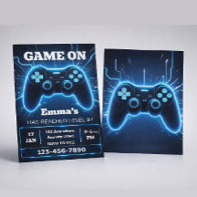 Convite de Aniversário de Gamer - Jogo Neon