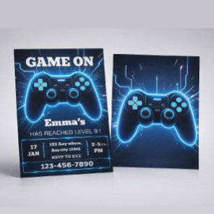 Convite de Aniversário de Gamer - Jogo Neon
