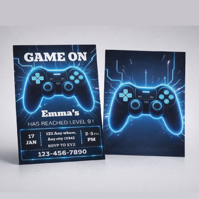 Convite de Aniversário de Gamer - Jogo Neon (Criador carregado)