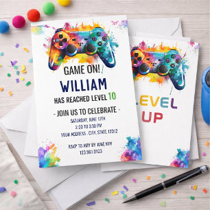 Convite de Aniversário de Gamer Subiu de Level – J