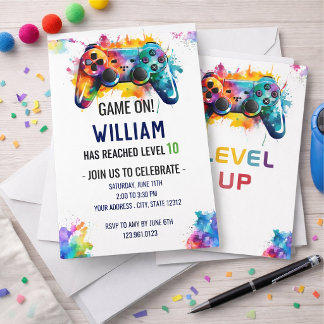 Convite de Aniversário de Gamer Subiu de Level – J