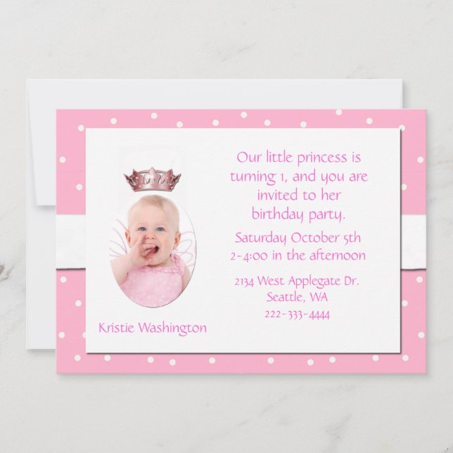 Convite de aniversário de Garota Branca e Rosa (Frente)