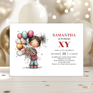 Convite de aniversário de garota de desenho animad