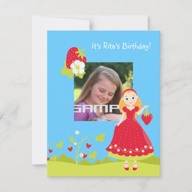 Convite de aniversário de Garota de Morango (Frente)