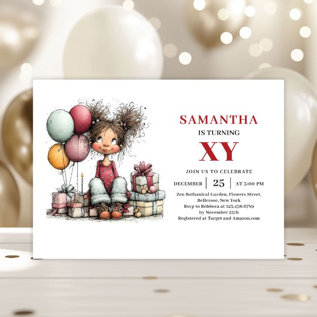 Convite de aniversário de garota excêntrica de des (Cartoon Quirky Girl Birthday invitation)