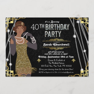 Convite de Aniversário de Garota Flapper Afro-Amer