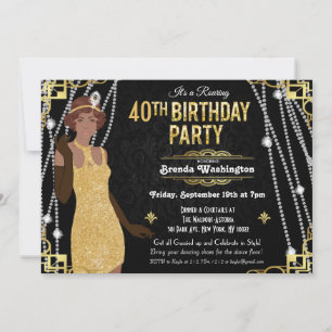 Convite de Aniversário de Garota Flapper Afro-Amer