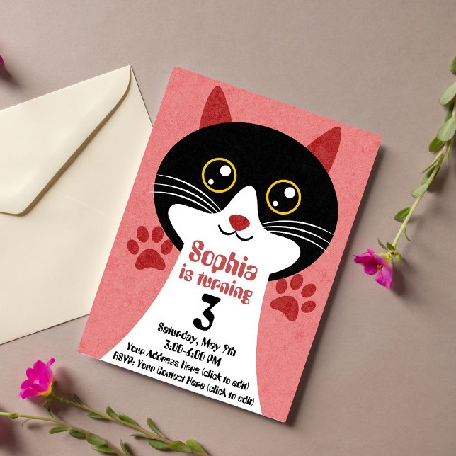 Convite de Aniversário de Gatinha Fofa (Menina) –  (Criador carregado)