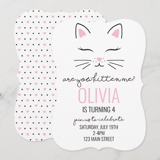 Convite de Aniversário de Gatinho com rostinho de  (Frente/Verso)