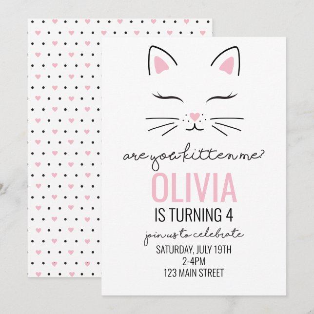 Convite de Aniversário de Gatinho com rostinho de  (Frente/Verso)