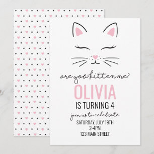 Convite de Aniversário de Gatinho com rostinho de